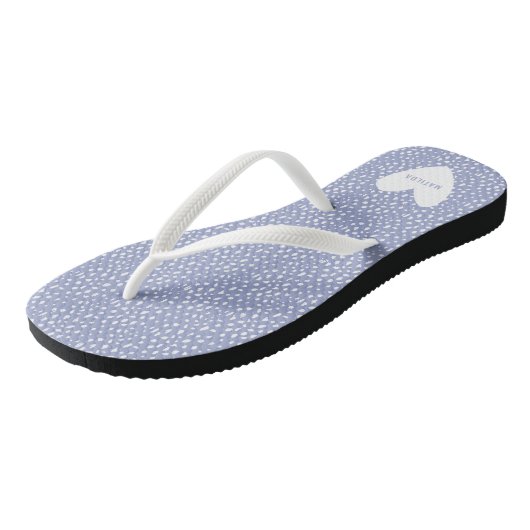 Zwart-witte vlek met hart gepersonaliseerd teenslippers (Schuin)
