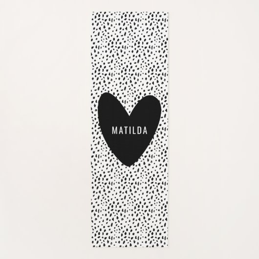 Zwart-witte vlek met hart gepersonaliseerd yogamat (Voorkant)