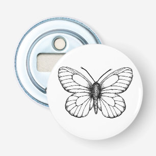 Zwart-witte vlinder button flesopener