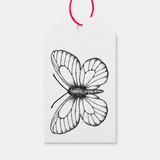 Zwart-witte vlinder cadeaulabel (Achterkant)