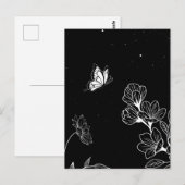 Zwart-witte vlinder en bloemen bij nacht briefkaart (Voorkant / Achterkant)