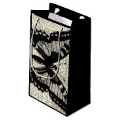 Zwart-witte vlinder op gekraakte achtergrond klein cadeauzakje (Achterkant Gekanteld)