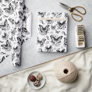 Zwart Witte Vlinder Patroon Cadeau Cadeaupapier