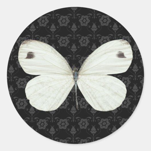 Zwart-witte vlinder ronde sticker (Voorkant)
