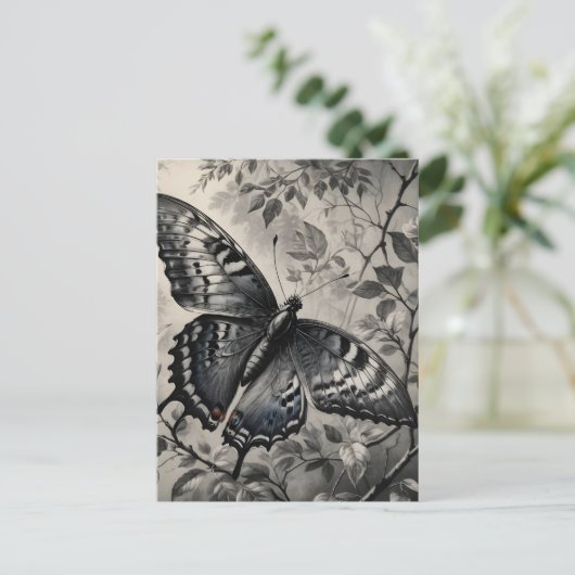 Zwart-witte vlinder tekening briefkaart (Staand voorkant)
