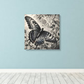 Zwart-witte vlinder tekening canvas afdruk (Insitu (Houten vloer))