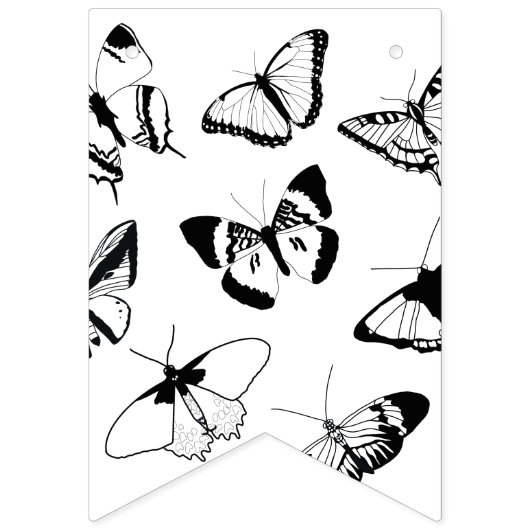 Zwart-witte vlinders bruiloft bunting banner (Eerste vlag)