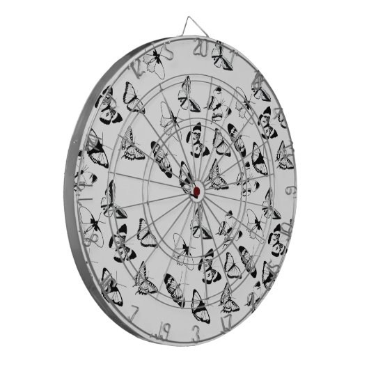 Zwart-witte vlinders bruiloft dartbord (Voorkant Links)