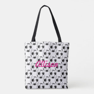 Zwart-witte Voetballen met naam Tote Bag