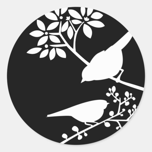 Zwart-witte vogels ronde sticker (Voorkant)