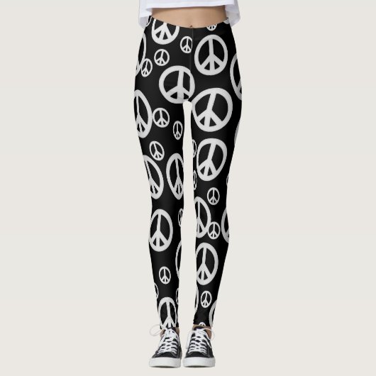Zwart-witte vredessignalen leggings (Voorkant)
