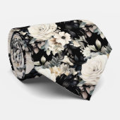 Zwart-witte waterverf bloemformele stropdas (Opgerold)