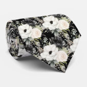 Zwart-witte waterverf bloemformele stropdas (Opgerold)