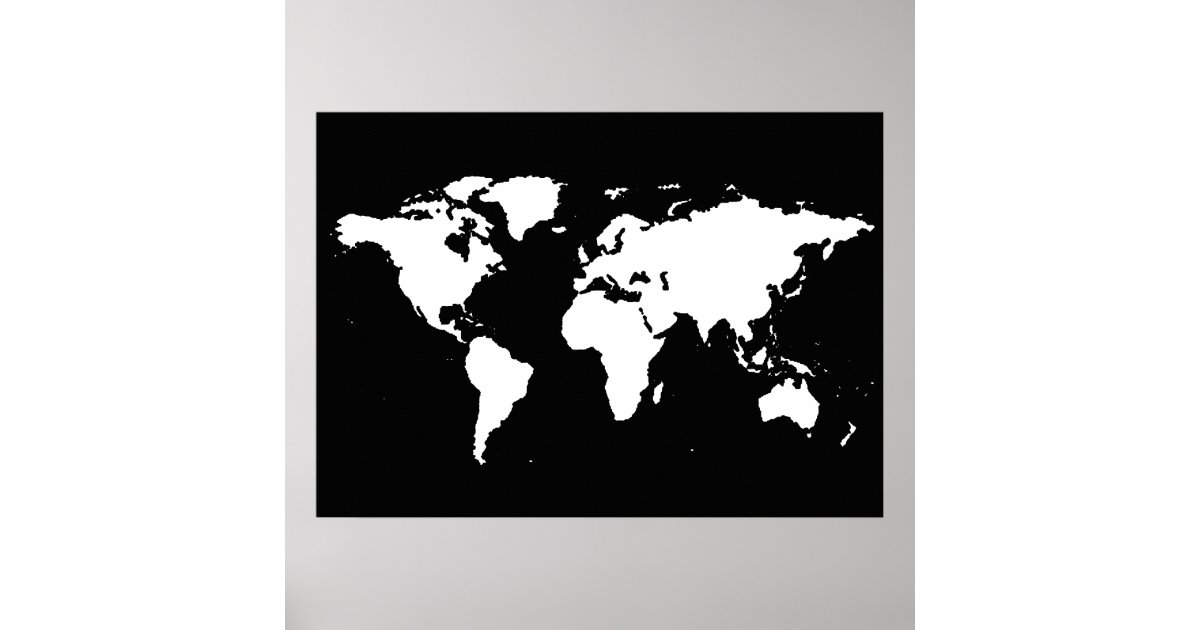 zwart-witte wereldkaart poster | zazzle.be