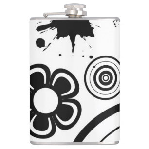 Zwart-Witte Whimsical Bloemen, Cirkels, Spatten Heupfles