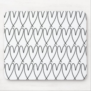 Zwart & Witte Whimsical Cute Harten Muismat