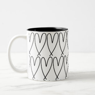 Zwart & Witte Whimsical Cute Harten Tweekleurige Koffiemok