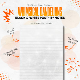 Zwart & Witte Whimsical Dandelions 3M Post-it® Notes