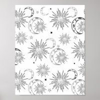 Zwart & Witte Whimsical Zon Hemel Astrologie