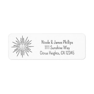 Zwart & Witte Whimsical Zon Hemellichaam Etiket