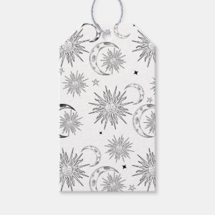 Zwart & Witte Whimsical Zon Hemelse Verjaardag Cadeaulabel