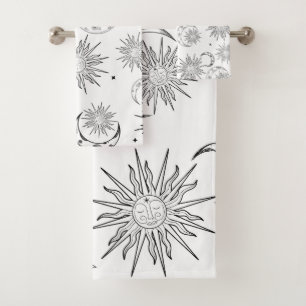 Zwart & Witte Whimsical Zon Maan & Sterren Bad Handdoek