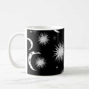 Zwart & Witte Whimsical Zon Maan & Sterren Koffiemok