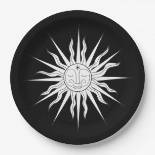 Zwart & Witte Whimsical Zon Verjaardag  Papieren Bordje