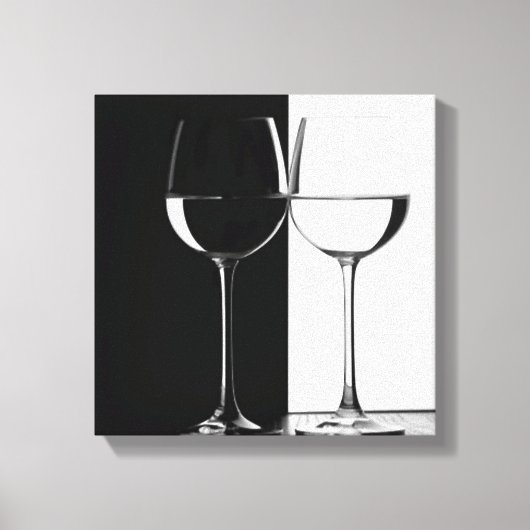 Zwart-witte wijnglazen Canvas Muurprint (Voorkant)