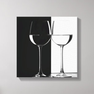 Zwart-witte wijnglazen Canvas Muurprint Afdruk