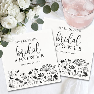Zwart Witte Wilde Bloemen Bruidsdouche Servet
