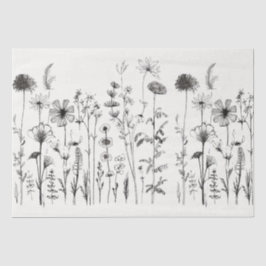Zwart-witte wilde bloemen voor ontkoppeling of cad tissuepapier