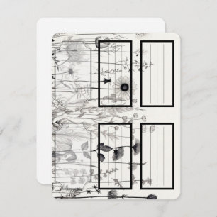 Zwart-witte wilde bloemenA Etiketten, Eisen, Label Notitiekaartje