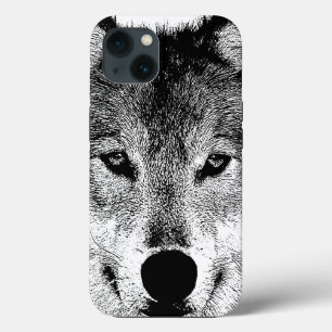 Zwart-witte Wilde Wolf Eyes iPhone 13 Hoesje