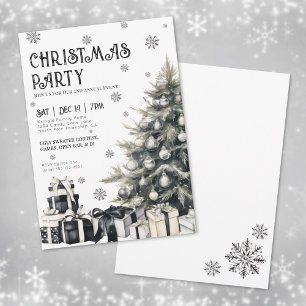Zwart Witte Winter Kerstfeest Uitnodiging
