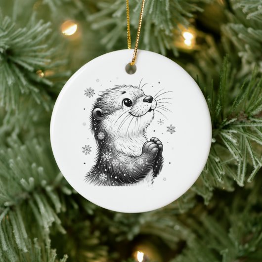 Zwart-witte winter otter keramisch ornament (Boom)