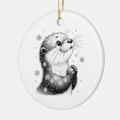 Zwart-witte winter otter keramisch ornament (Links)