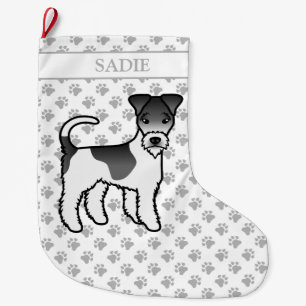 Zwart-Witte Wire Fox Terrier Mooie Hond & Naam Grote Kerstsok