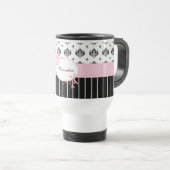 Zwart-witte witte rode zwarte roze Floral met naam Reisbeker (Voorkant rechts)