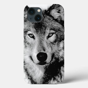 Zwart-witte wolf iPhone 13 hoesje
