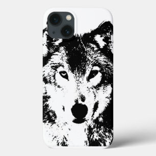 Zwart-witte wolf iPhone 13 hoesje