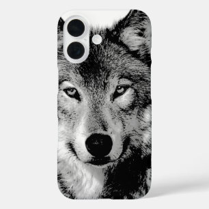 Zwart-witte wolf iPhone 16 hoesje