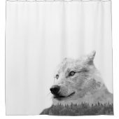Zwart Witte Wolf Dubbele Belichting Bos Landelijk Douchegordijn (Voorkant)