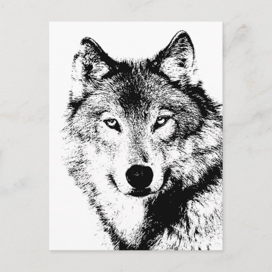 Zwart-witte wolf feestdagenkaart (Voorkant)