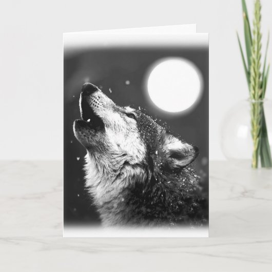 Zwart & Witte Wolf Huilend naar de Maan Wenskaart Kaart (Voorkant)
