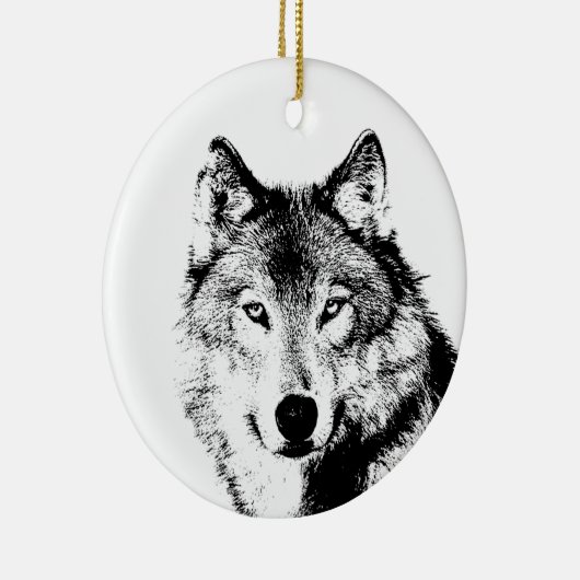 Zwart-witte wolf keramisch ornament (Rechts)