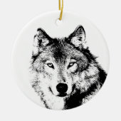 Zwart-witte wolf keramisch ornament (Voorkant)