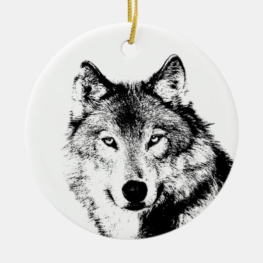 Zwart-witte wolf keramisch ornament (Voorkant)