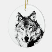 Zwart-witte wolf keramisch ornament (Links)