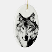 Zwart-witte wolf keramisch ornament (Rechts)